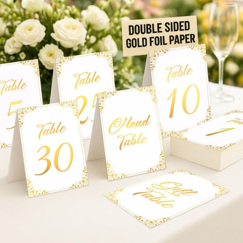 Números de mesa luxSoramia 1-30 con foil dorado 4x6 pulgadas