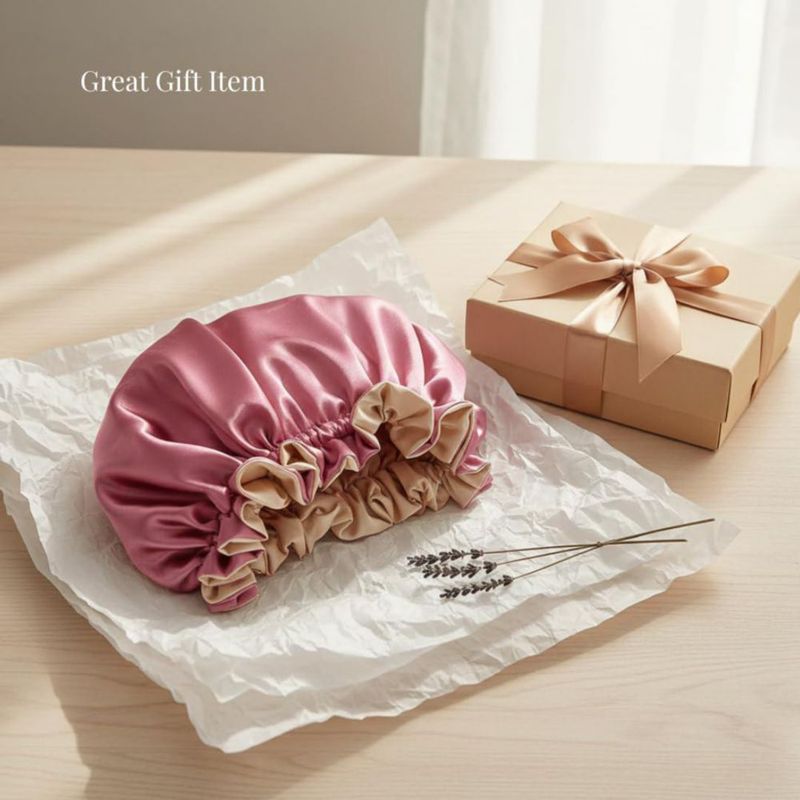 Gorro Pretty Robes de Satén de Seda Rosa/Champán