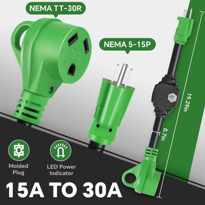 Adaptador RV Sweetglow 30 A a 110 V NEMA 5‑15P/TT‑30R