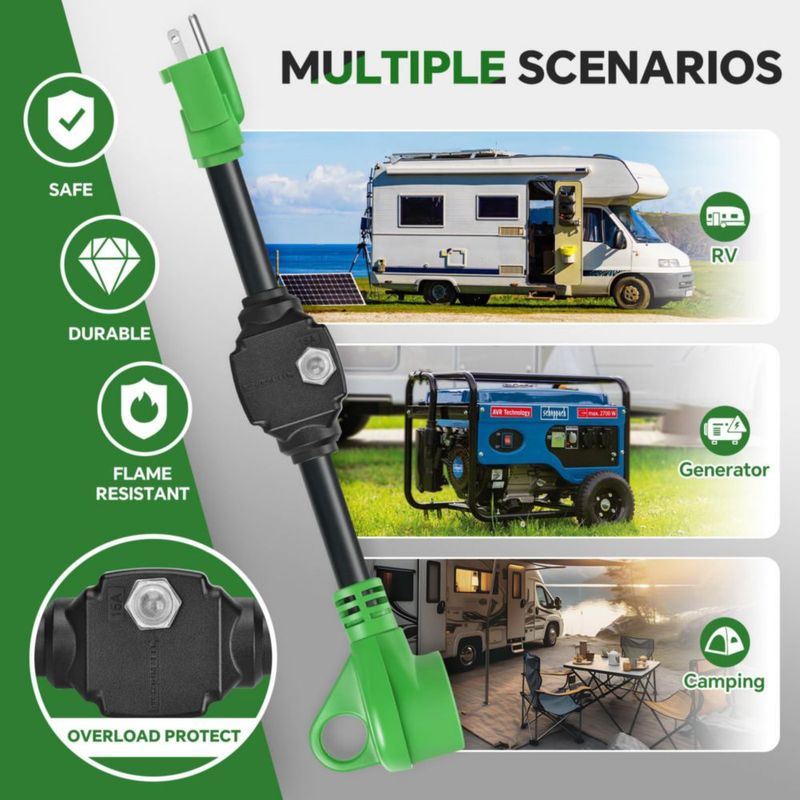 Adaptador RV Sweetglow 30 A a 110 V NEMA 5‑15P/TT‑30R