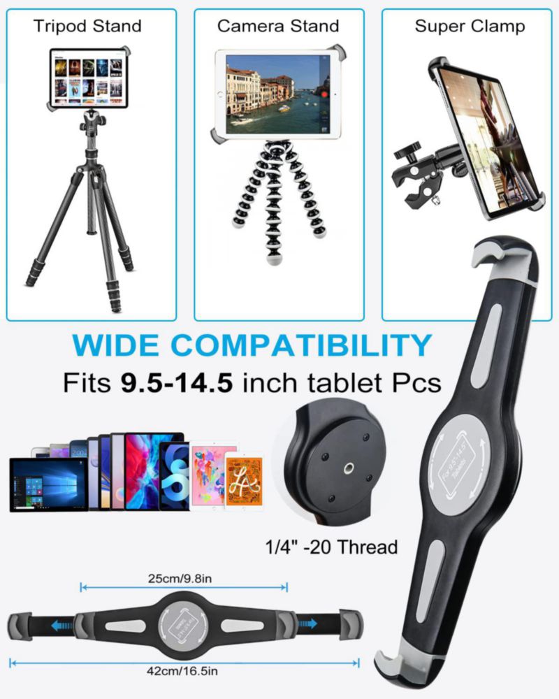 Soporte para Tablet woleyi con Abrazadera de 9.5-14.5" y Tornillo 1/4"