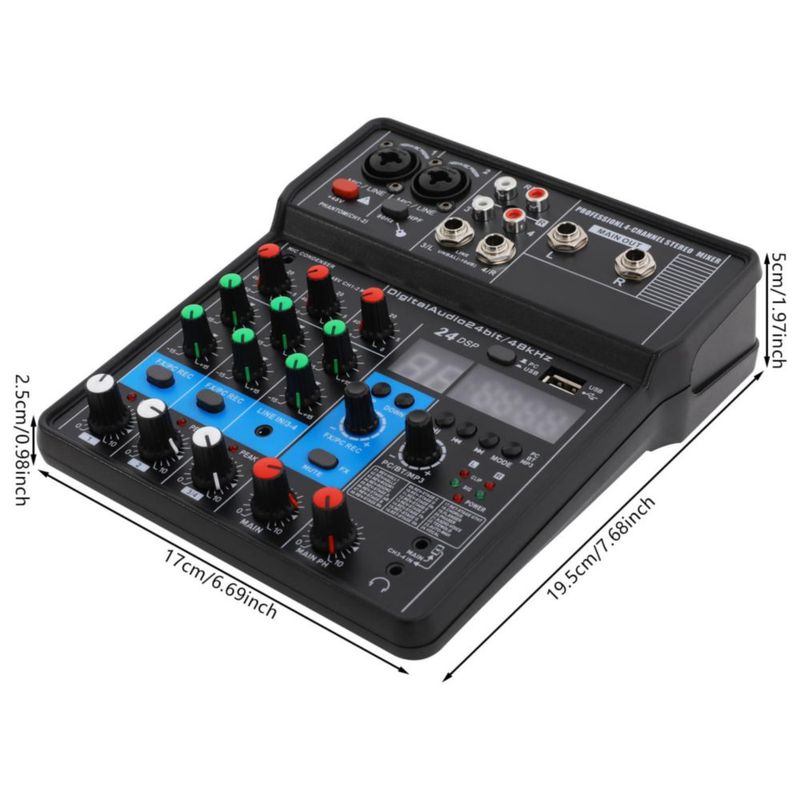 Mezclador de Audio Haivenliuy de 4 Canales con Bluetooth y USB 24‑bit