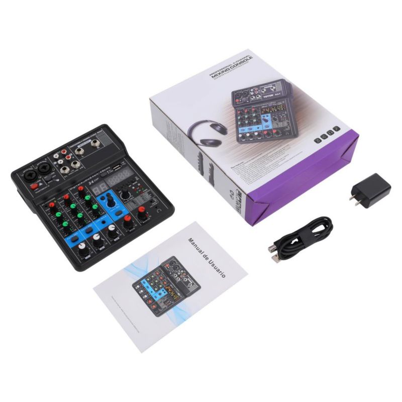 Mezclador de Audio Haivenliuy de 4 Canales con Bluetooth y USB 24‑bit