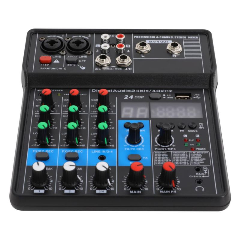 Mezclador de Audio Haivenliuy de 4 Canales con Bluetooth y USB 24‑bit