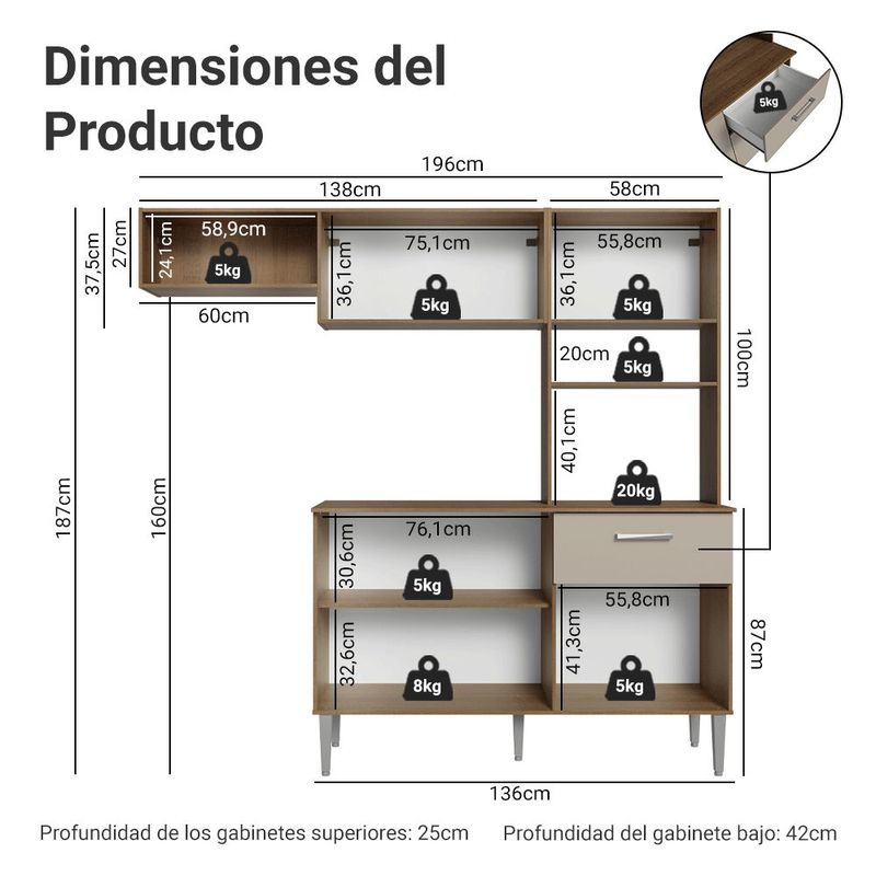 Cocina Integral Completa Modular Madesa Aura 196cm MC 01
