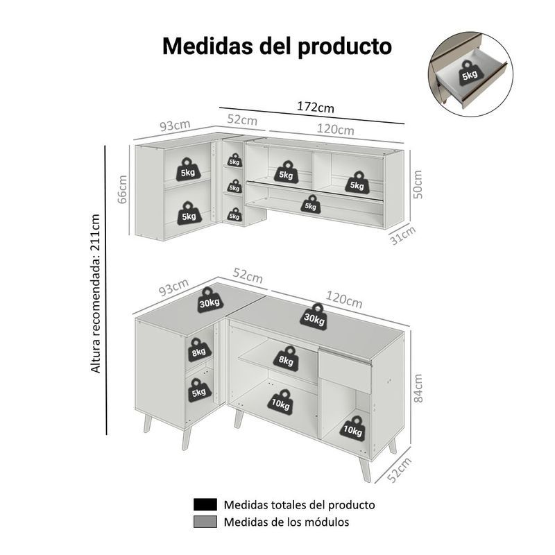 Cocina integral completa modular madesa nice 265cm crema 01