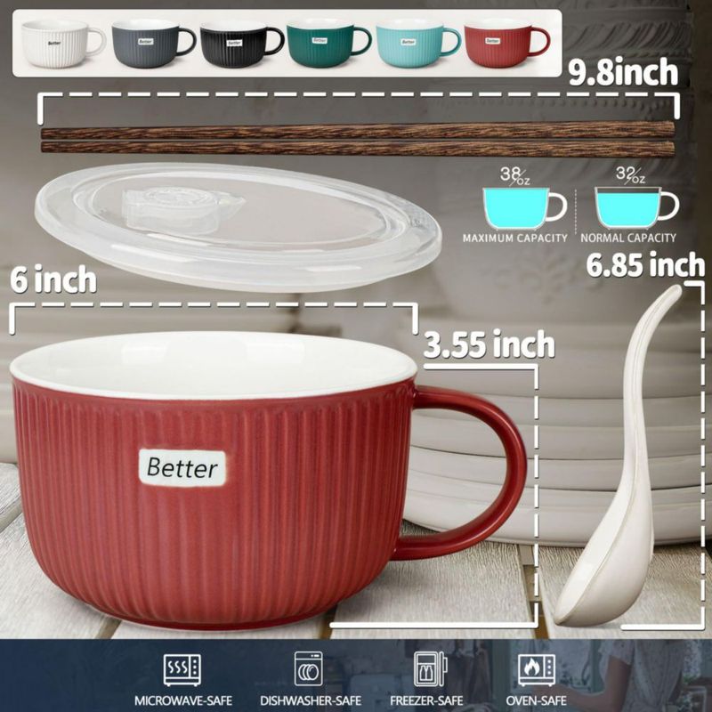 Tazón de Sopa Artena 1100 ml con Tapa y Cuchara (Rojo - 2 piezas)