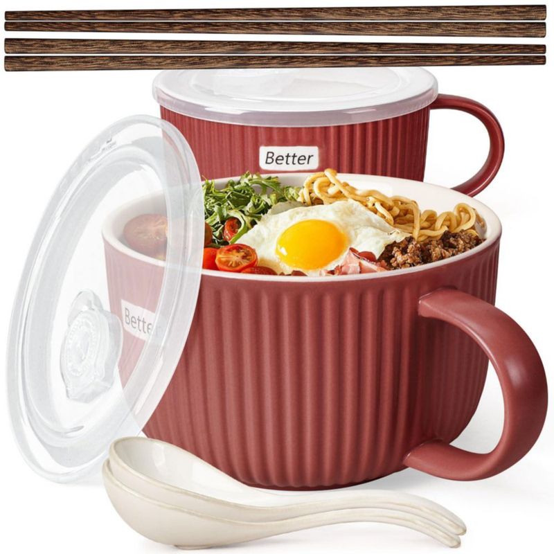 Tazón de Sopa Artena 1100 ml con Tapa y Cuchara (Rojo - 2 piezas)