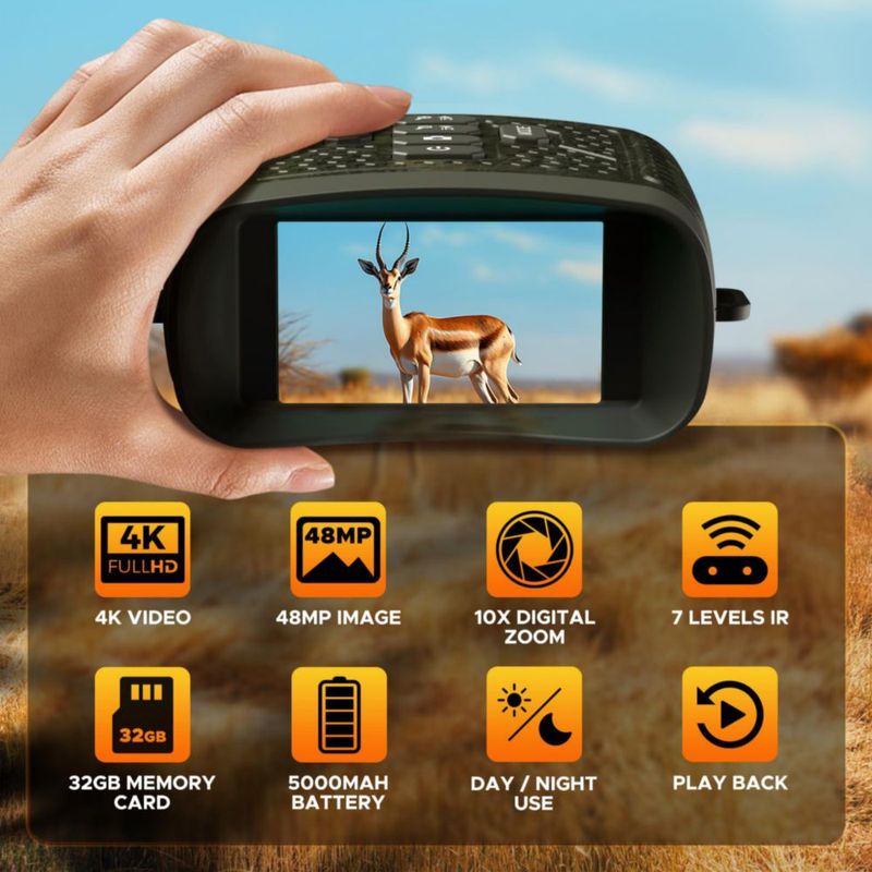 Binoculares HOTPEAK 4K 48 MP 1300 ft 32 GB pantalla LCD de 3"