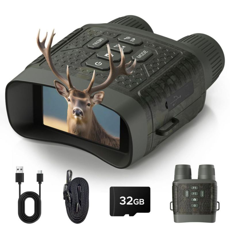 Binoculares HOTPEAK 4K 48 MP 1300 ft 32 GB pantalla LCD de 3"