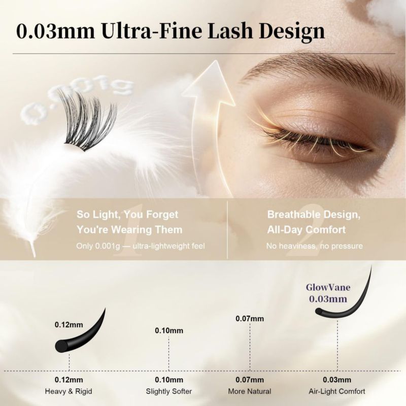 Pestañas postizas GlowVane 8 mm Brillantes Naturales y Curvadas