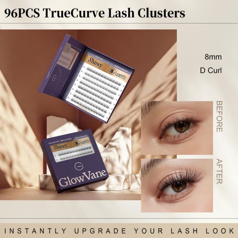 Pestañas postizas GlowVane 8 mm Brillantes Naturales y Curvadas