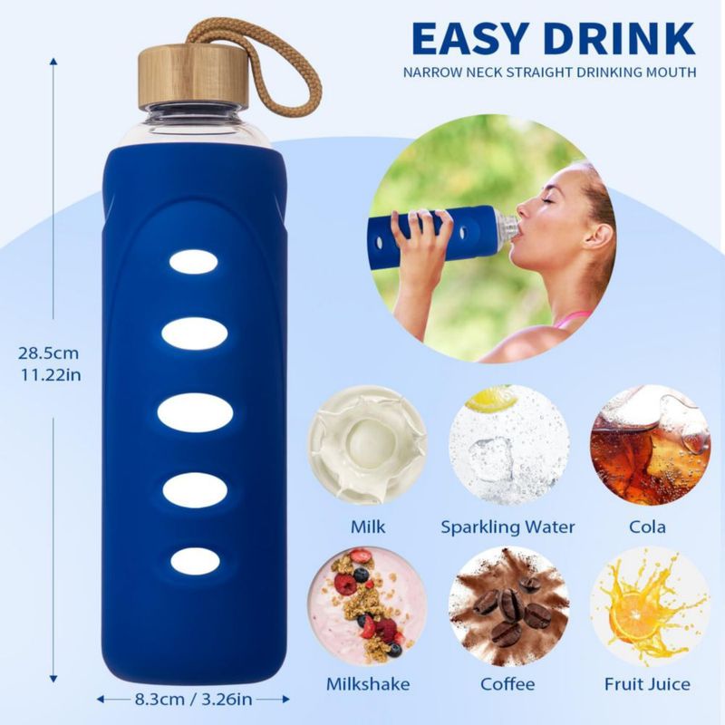 Botella Ferexer de 1 L de vidrio con funda y tapa de bambú