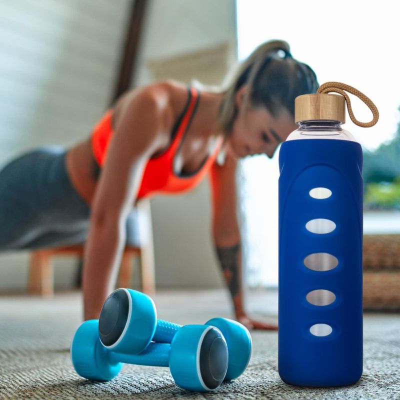 Botella Ferexer de 1 L de vidrio con funda y tapa de bambú