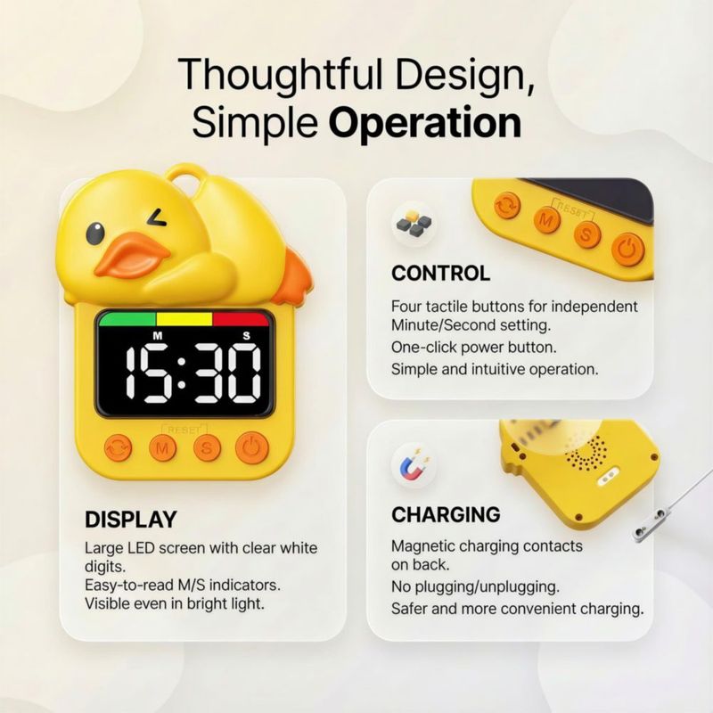 Temporizador Dolidream Patito Visual Resistente al Agua IPX5
