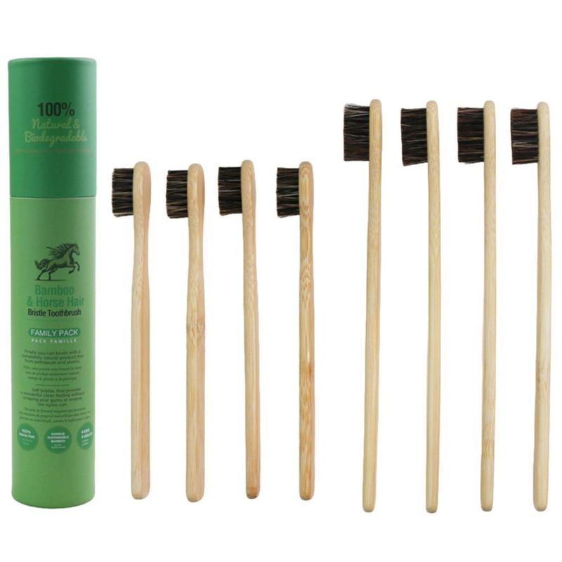 Cepillo de dientes Gaia Guy de bambú con cerdas de pelo de caballo - Pack de 8