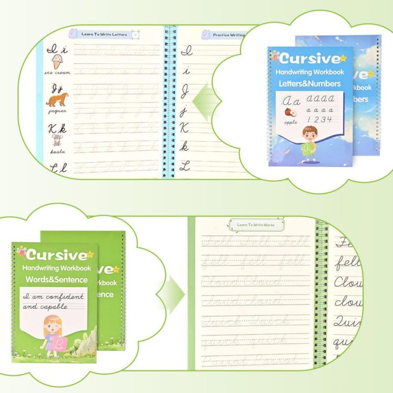 Kit Reutilizable de Cuaderno de Caligrafía Cursiva Surkocy