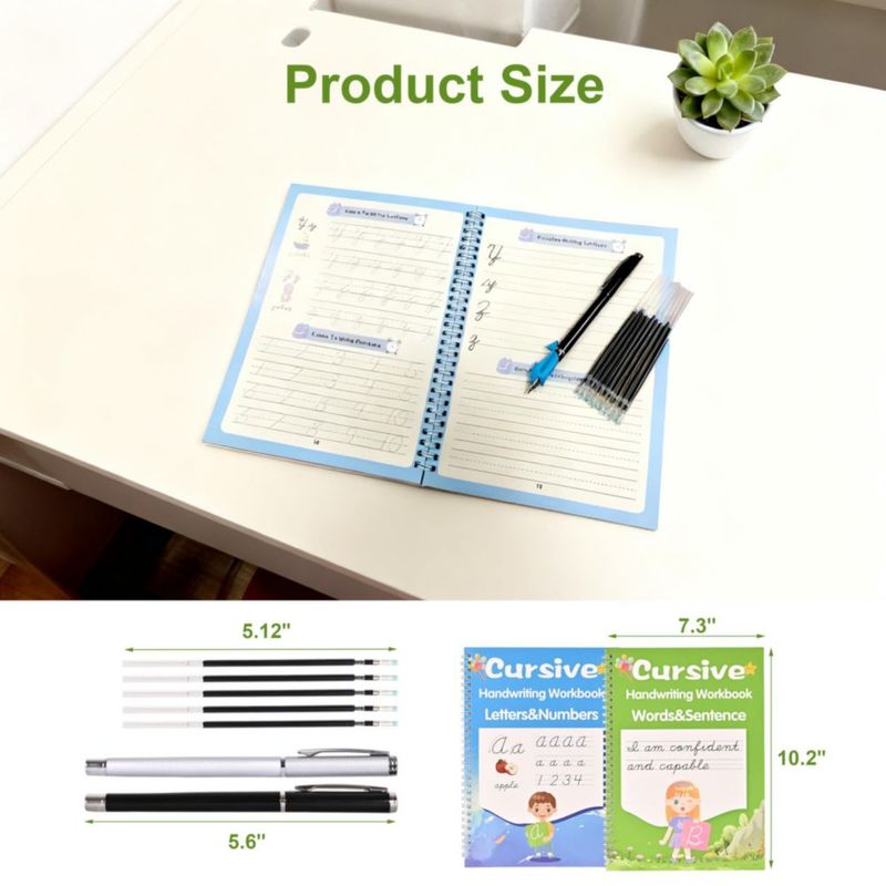 Kit Reutilizable de Cuaderno de Caligrafía Cursiva Surkocy