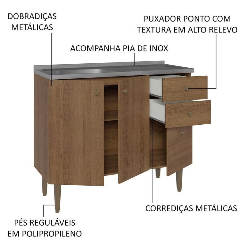 Alacena Gabinete Bajo Cocina Madesa Gourmet 105 Con Tarja MM