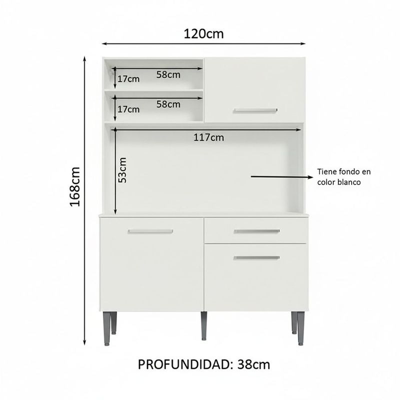 Cocina Integral Completa Modular Madesa Life 120cm BB 01