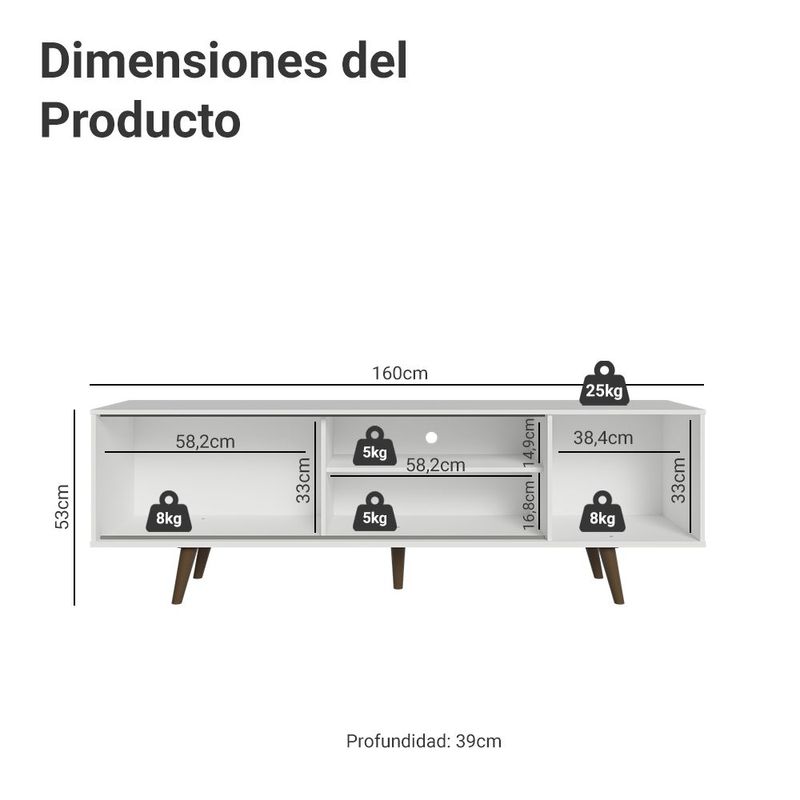 Mueble mesa para tv rack madesa torino hasta 80'' blanco