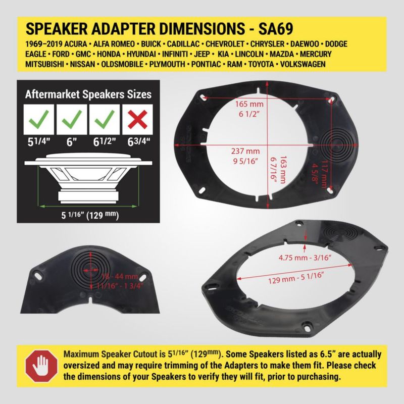 Adaptadores de altavoces Scosche 6x9 a 525‑65" - Par
