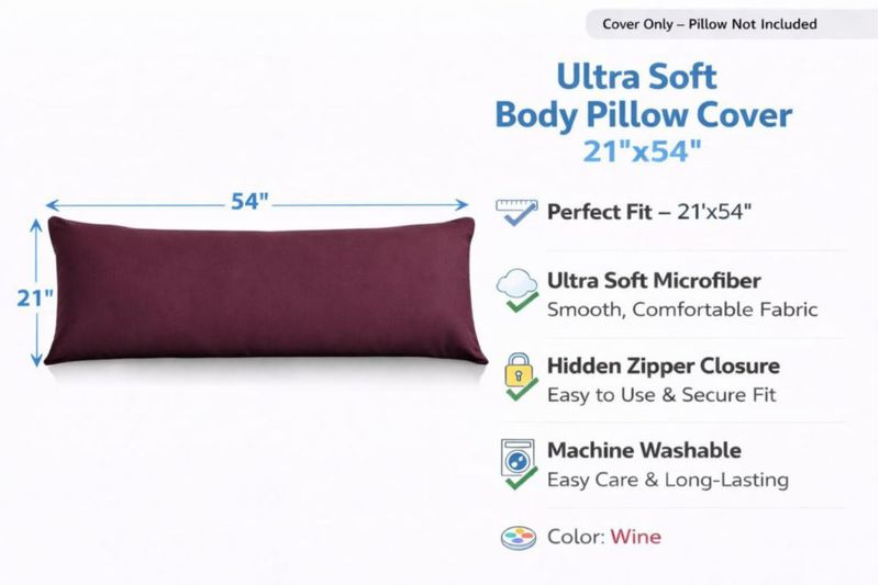 Funda de almohada EVOLIVE 53x137 cm Microfibra Color Vino con Cremallera Oculta