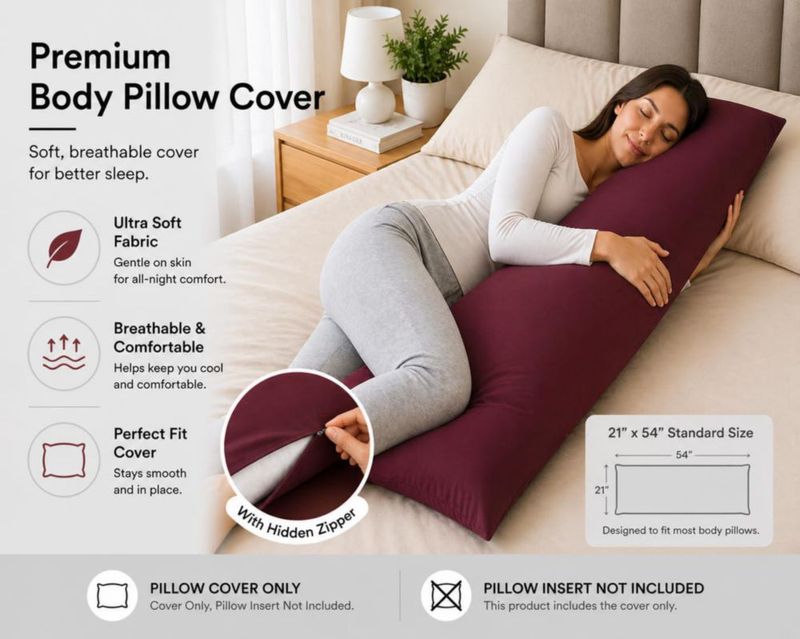 Funda de almohada EVOLIVE 53x137 cm Microfibra Color Vino con Cremallera Oculta
