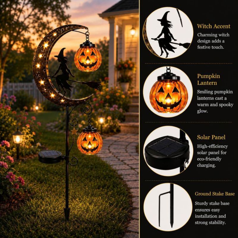 Luz Solar de Poste para Jardín Shilkare Bruja de Halloween