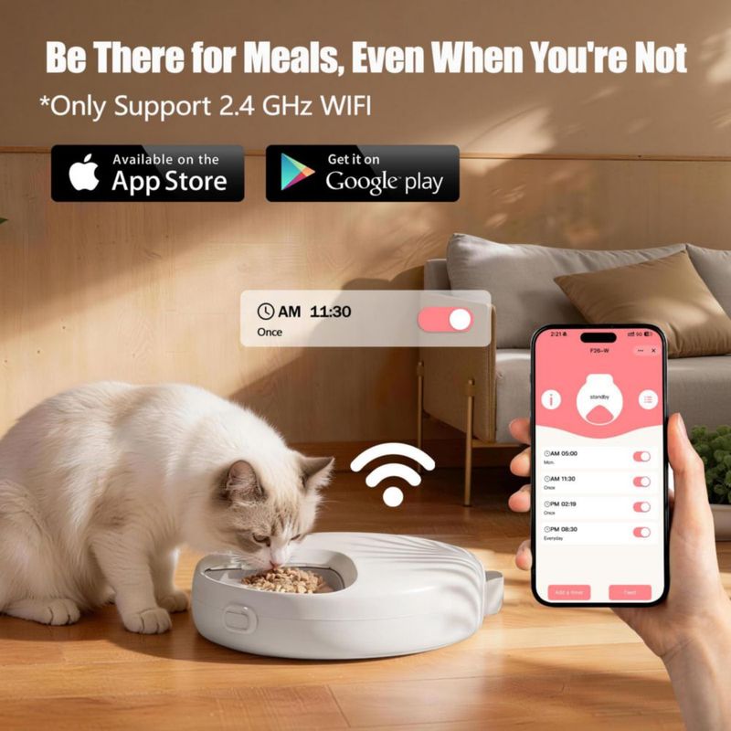 Comedero para gatos Bsemax WiFi automático 4 comidas 240 ml refrigerado