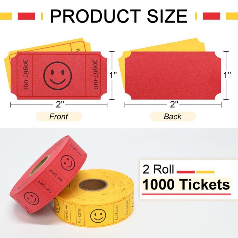 Boletos de rifa LLIKED 1000 amarillos y rojos 2.5 × 5 cm