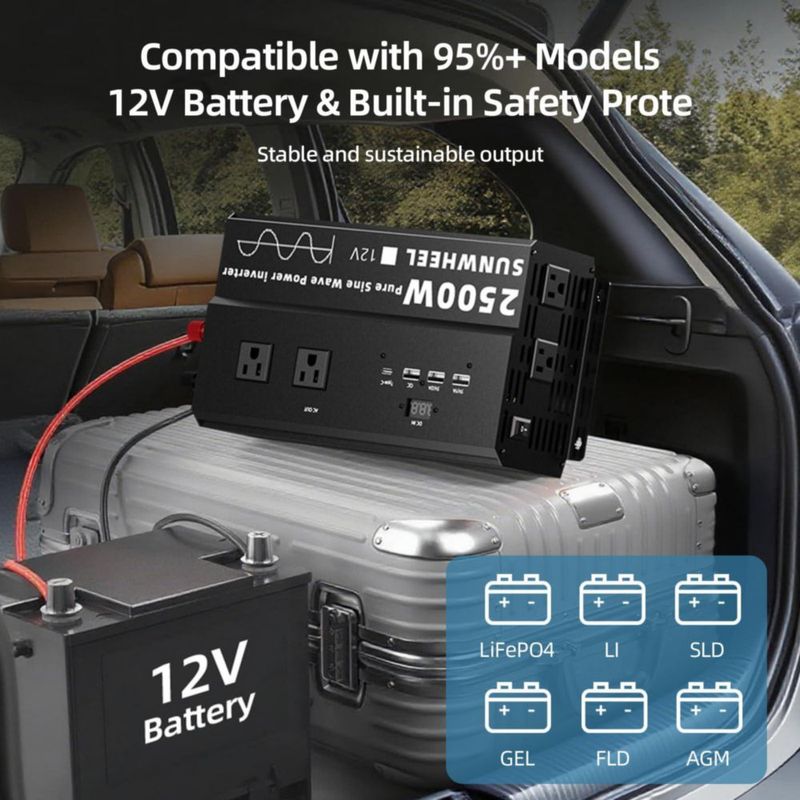 Inversor de potencia SUNWHEEL 2500W 12V a 110V