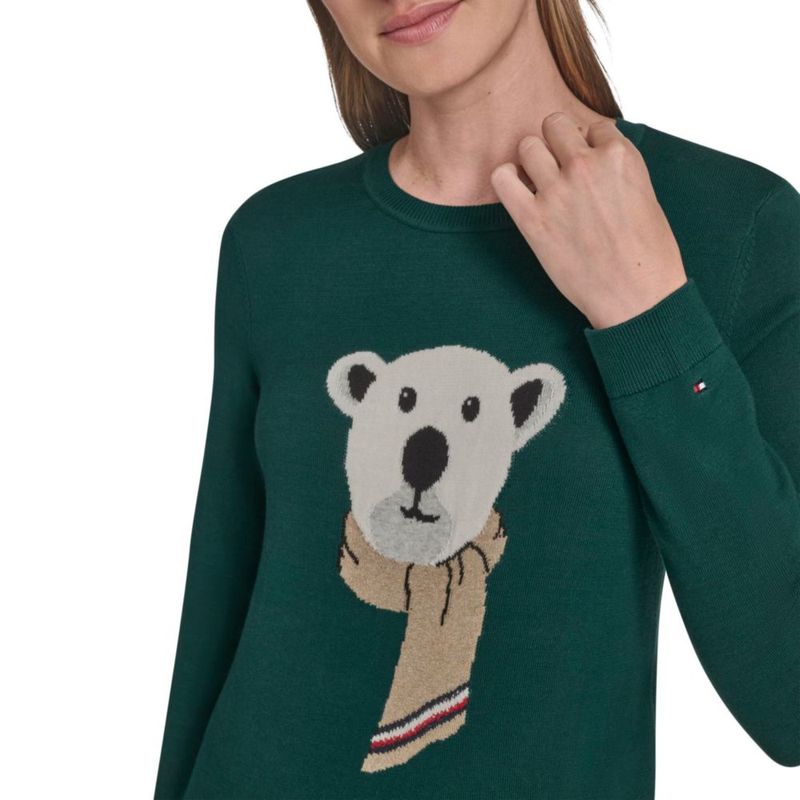 Suéter Tommy Hilfiger talla XL de algodón con estampado de oso polar en verde bosque