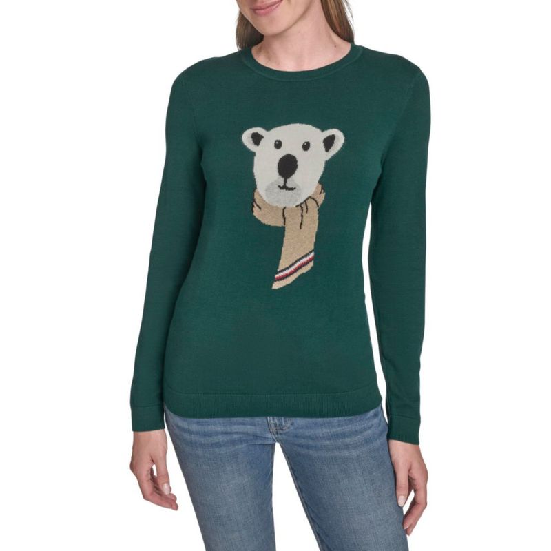 Suéter Tommy Hilfiger talla XL de algodón con estampado de oso polar en verde bosque