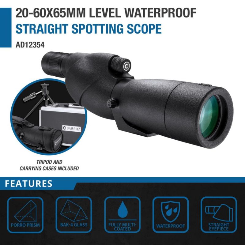 Telescopio Barska 20‑60× 65 mm con Montaje de Trípode Impermeable
