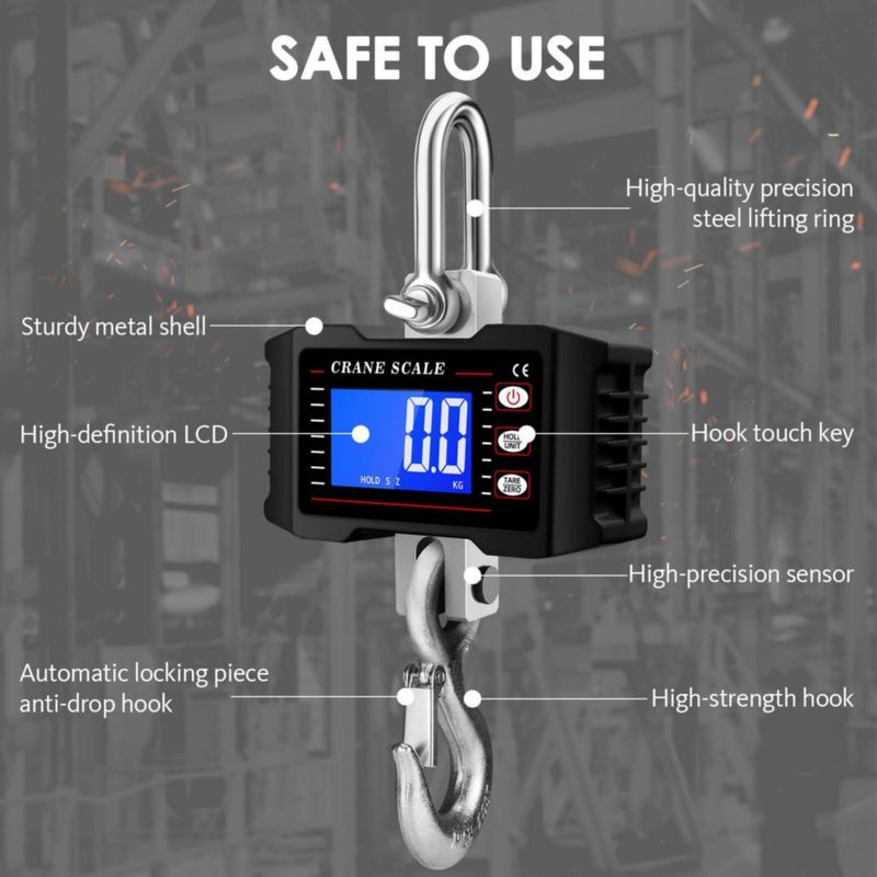 Balanza de Grúa Ezzylife 1000 kg LCD Retroiluminada con Retención de Datos
