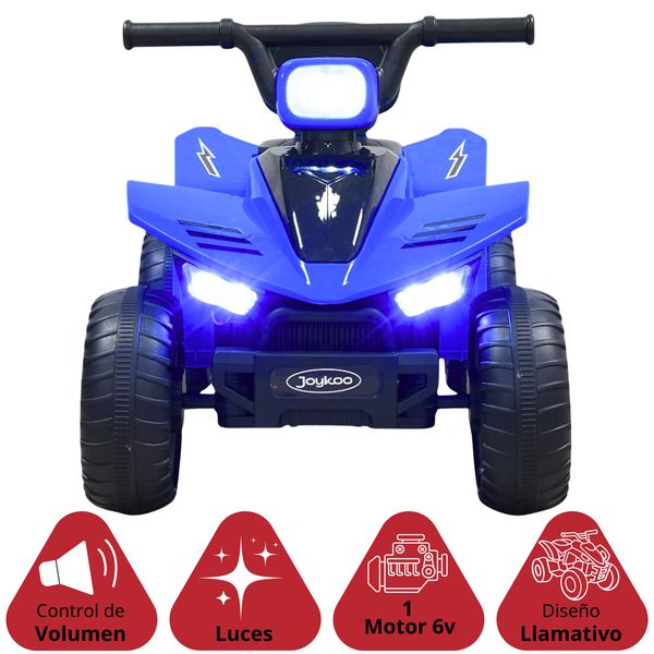 Cuatrimoto Montable Eléctrica Para Niños Con Luces Y Sonido Batería Recargable 6V A Partir De 3 Años - Azul