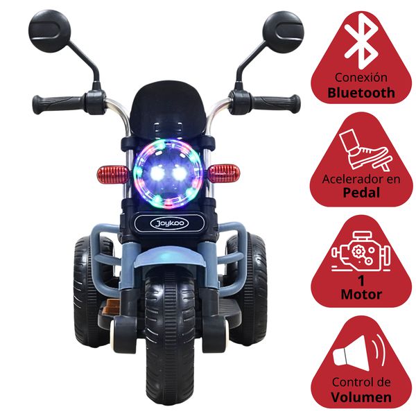 Moto Montable Eléctrica Retro Para Niños 3 Ruedas 6V Bluetooth Luces Música Desde 3 Años Hasta 25 Kg - Azul