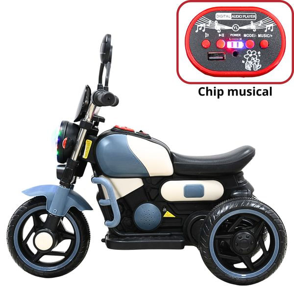 Moto Montable Eléctrica Retro Para Niños 3 Ruedas 6V Bluetooth Luces Música Desde 3 Años Hasta 25 Kg - Azul