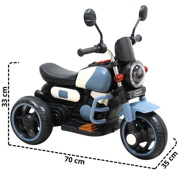Moto Montable Eléctrica Retro Para Niños 3 Ruedas 6V Bluetooth Luces Música Desde 3 Años Hasta 25 Kg - Azul