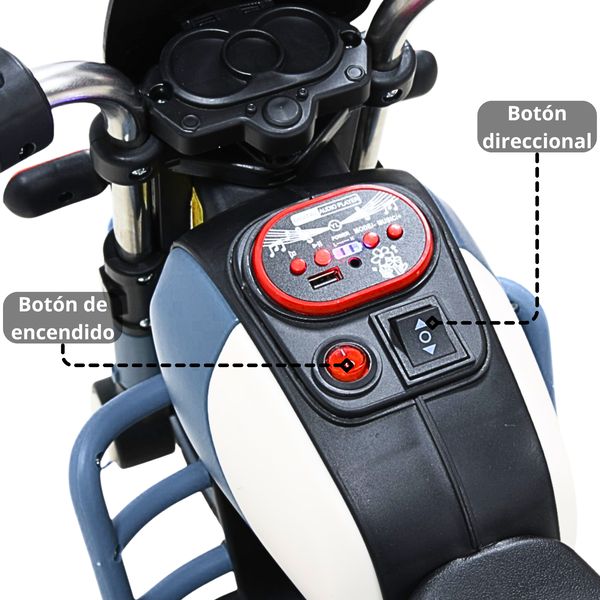 Moto Montable Eléctrica Retro Para Niños 3 Ruedas 6V Bluetooth Luces Música Desde 3 Años Hasta 25 Kg - Azul
