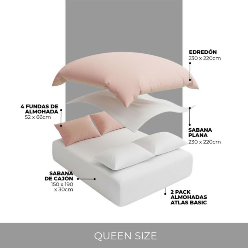 Juego de Cama Bed in Box Reversible Rosa Palo Arena Queen Size
