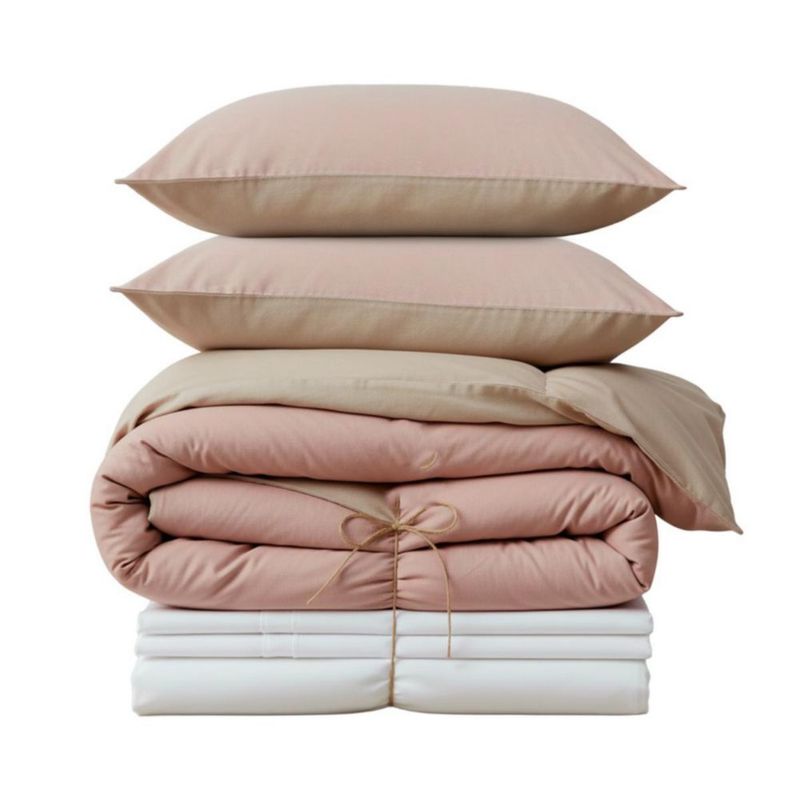 Juego de Cama Bed in Box Reversible Rosa Palo Arena Queen Size