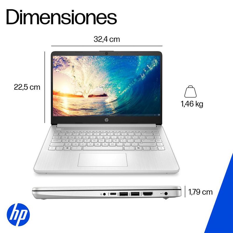 Laptop Hp Celeron N4500 8GB RAM 256GB SSD 14" Natural Silver