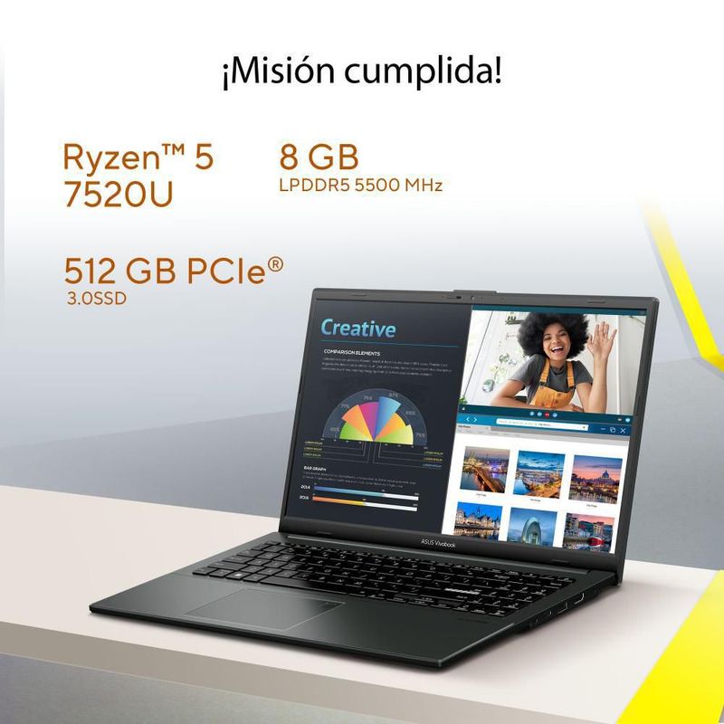 Laptop Asus VivoBook Go 15 AMD Ryzen 5 7520U 8GB RAM 512GB SSD 15.6" Plateada