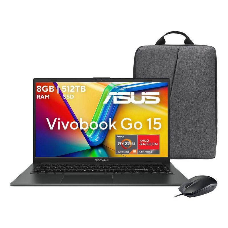 Laptop Asus VivoBook Go 15 AMD Ryzen 5 7520U 8GB RAM 512GB SSD 15.6" Plateada