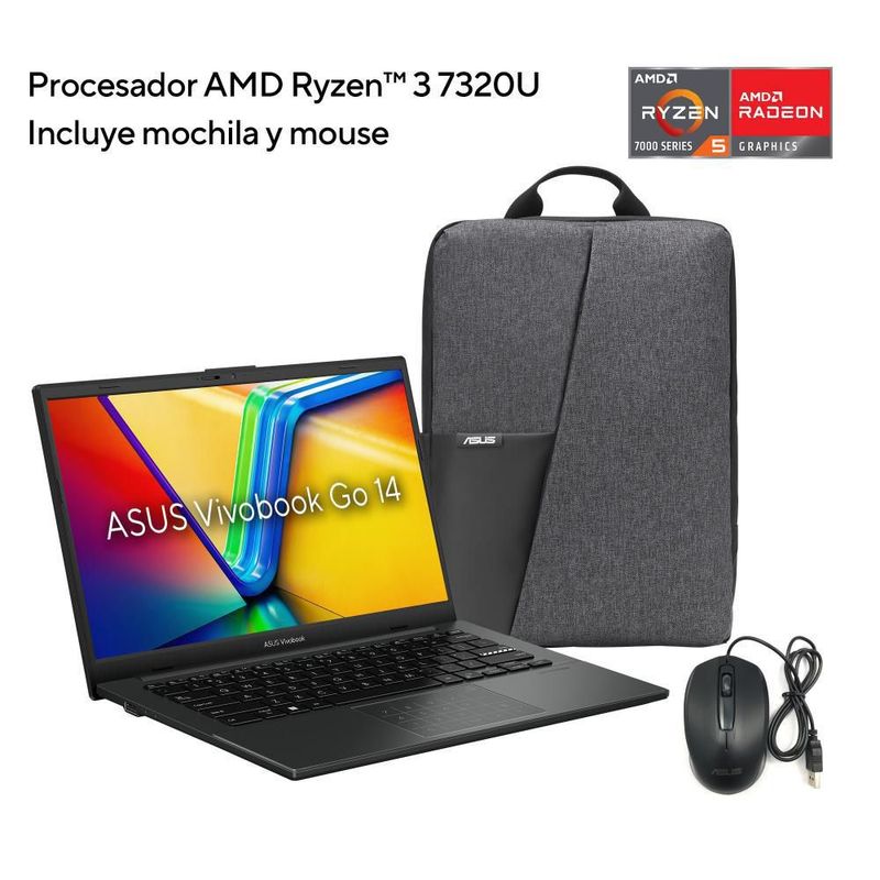 Laptop Asus VivoBook Go 14 AMD Ryzen 3 8GB RAM 512GB SSD Negra