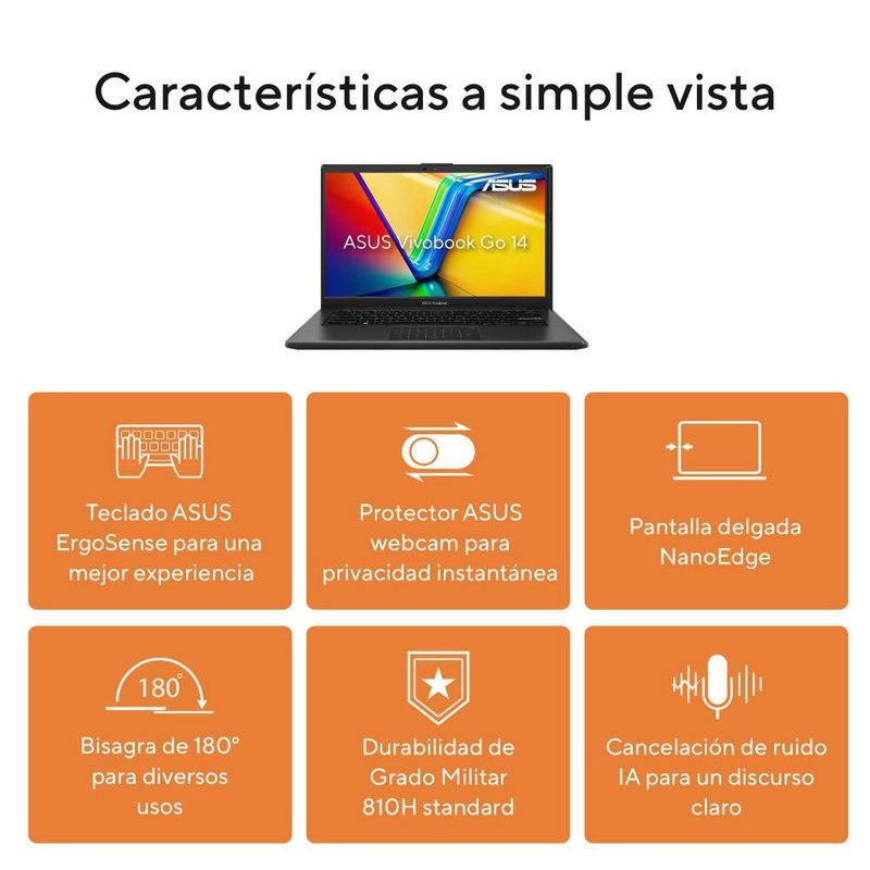 Laptop Asus VivoBook Go 14 AMD Ryzen 3 8GB RAM 512GB SSD Negra