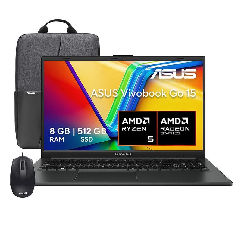 Laptop Asus Vivobook Go 15 AMD Ryzen5 8GB RAM 512GB SSD Mixed Black