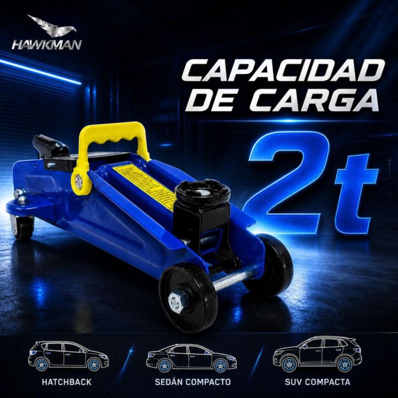 Gato Hidráulico Patin Hawkman 2 Ton Ruedas 360° Altura 11.5-30 cm Asa Removible